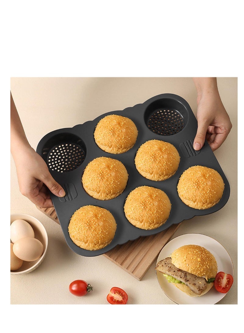 Hamburger Bun Pan, 11.7x10.0x1.2 inch Pan Baking Silicone Mold, 8 Cavity Cup Big Non-Stick for Gluten Buns Homemade - Image 1
